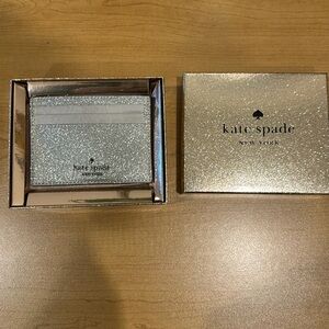 Kate Spade Shimmy Glitter Boxed Small Cardholder (Lunar Light Silver) NWT